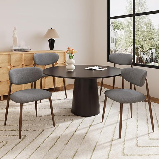 Dining Chairs Set of 4, Upholstered Dining Room Chairs with Metal Legs and Anti Slip Pads, Curved Back Kitchen Chair for Home and Restaurant Use, Light Grey