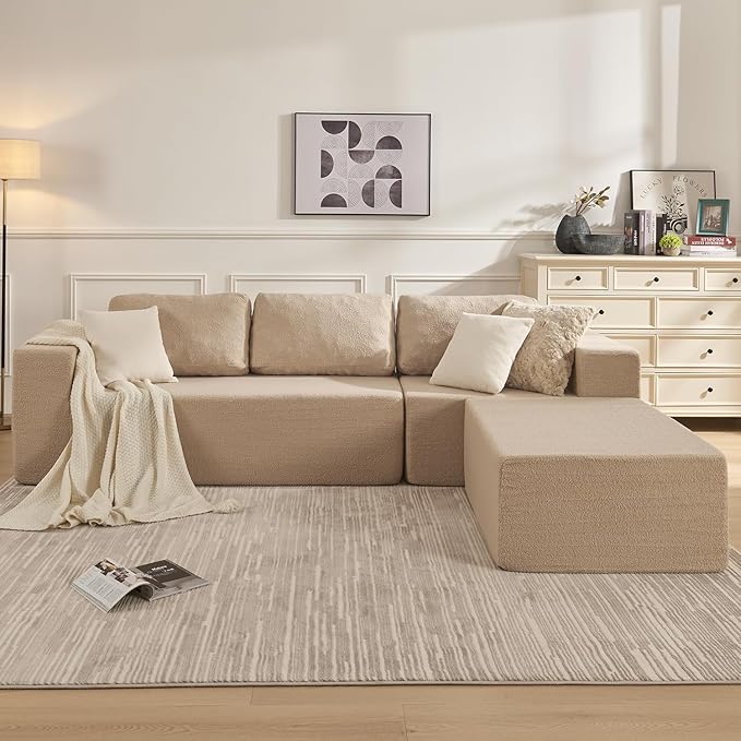 40" Single Sofa for Adults, Upholstered Floor Sofa Couch with Pillow, Teddy Boucle Sofa for Bedroom Living Room, No Assembly Required (Teddy Boucle, Camel)