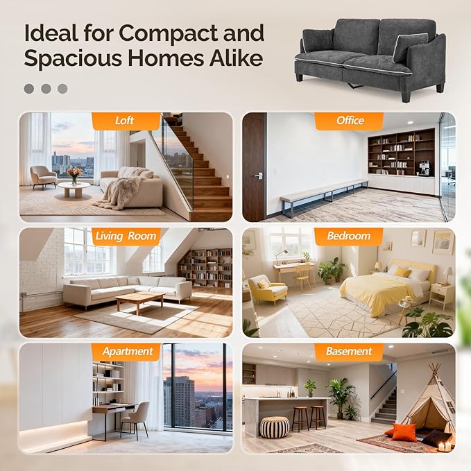 VINGLI 84" W Oversized Comfy Two Seat Love Seat, 37" Extra Deep Seat Piping Design Loveseat Couch with Two Pillows, Linen Fabric Modern Small Sofa for Small Living Room, Bedroom, Black