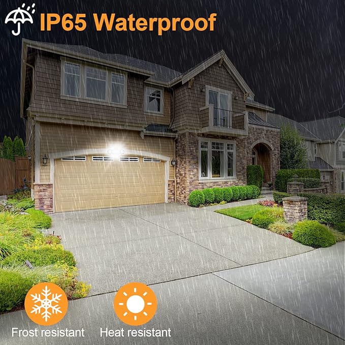 Outdoor Security Light, 5000LM Super Bright Flood Lights, 270° Wide Angle Exterior Lights with 3 Adjustable Heads, IP65 Waterproof, 5000K Wall Mount Aluminum Light for Porch, Garage, Backyard