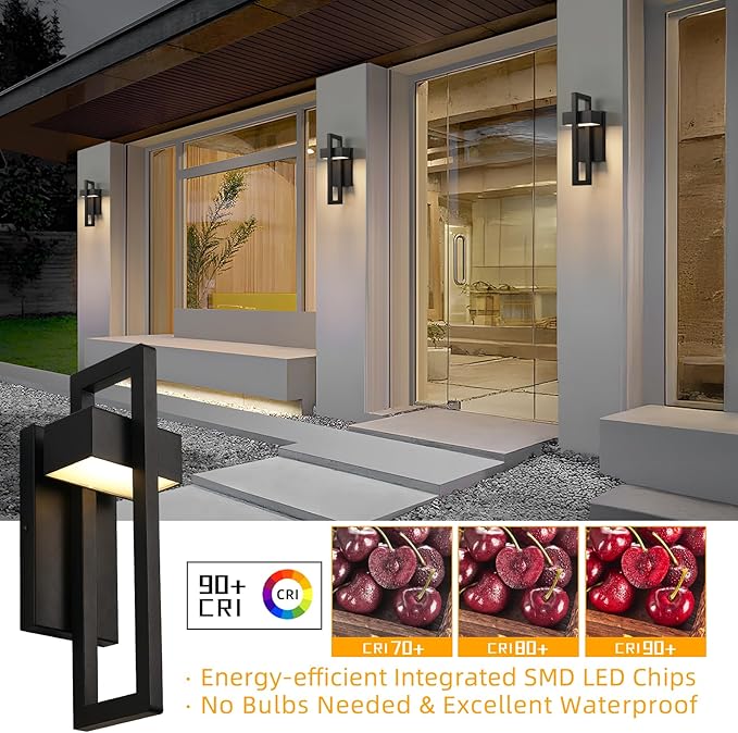 tewei 16.5'' Modern LED Outdoor Wall Sconce, Integrated LED Outdoor Light Fixtures Wall Mount Exterior Lights, Black Front Porch Outside Lighting for House, Backyard, Warm White 3000K, 1 Pack
