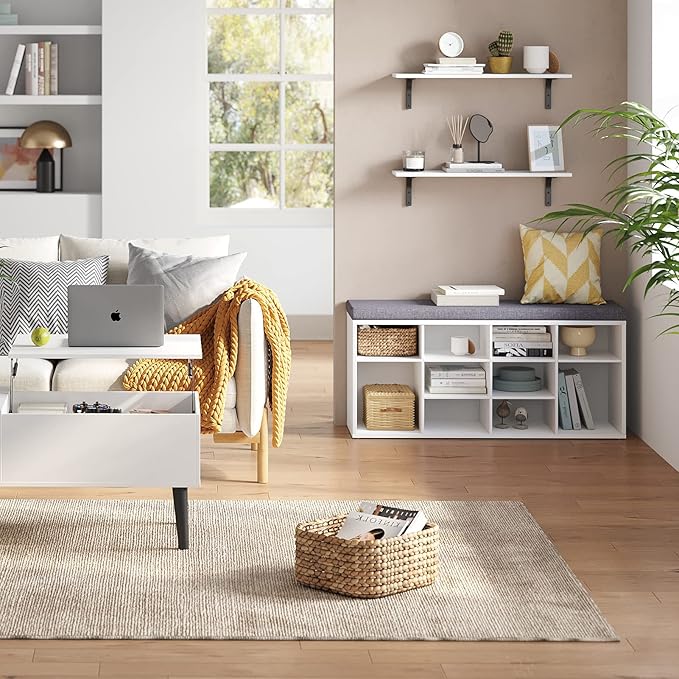 DINZI LVJ Long Wall Shelves, 23.6 Inch Wall Mounted Shelves Set of 2, Easy-to-Install, Floating Storage Ledges with Sturdy Metal Brackets for Living Room, Bathroom, Bedroom, Kitchen, White