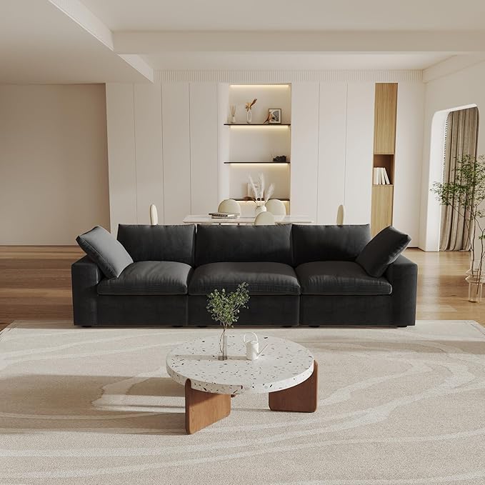 WJShome Cloud Modular Sectional Couch, 120.45" Convertible Couch - 3 Seater for Living Room, Minimalist Deep Sofa, Washable & Replaceable Sofa Covers (Black)