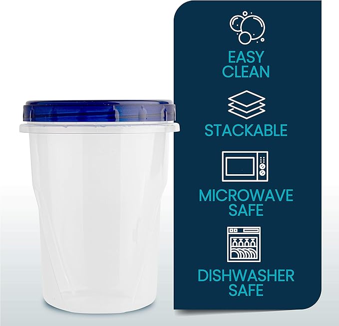 PLASTICPRO [32 oz 3 Pack] Twist Top Deli Containers Clear bottom With blue Top Twist on Lids Reusable, Stackable, Food Storage Freezer Container