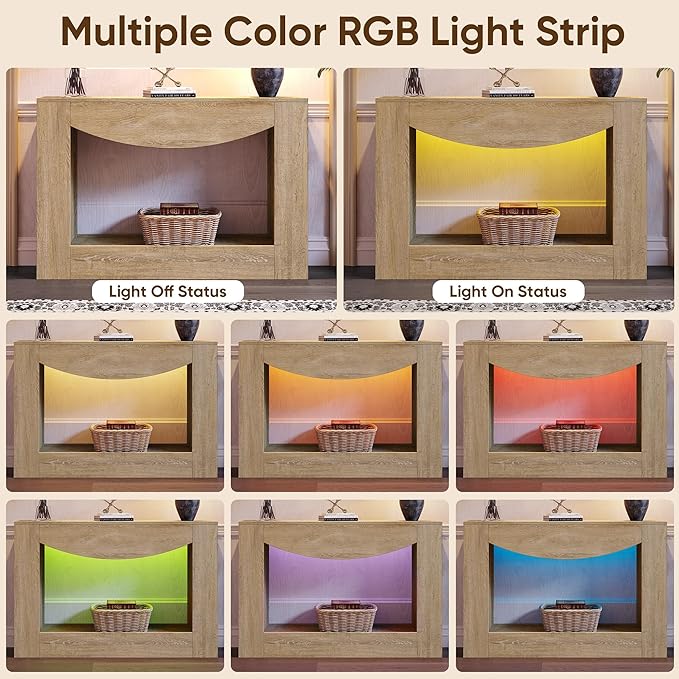 Farmhouse Console Table, 47 Inches Entryway Console Table with LED Light, Sofa Table Behind Couch, Wooden Accent Entryway Table for Living Room, Hallway