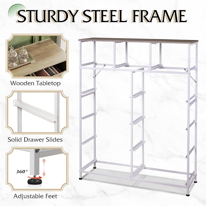 WLIVE Storage Organizer Unit with 11 Fabric Bins, Storage Drawers Organizer with Steel Frame, Tall Storage Tower Organizaton for Living Room, Hallway, Office, Greige