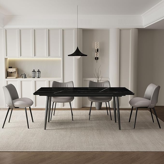 Extendable Dining Table (62.9" to 94.4") for 6 to 10 - Modern Rectangular Sintered Stone Table with High Hardness and Easy Maintenance - Stylish Black