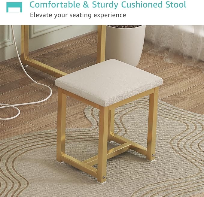 Large Vanity Desk with Mirror and Light- Makeup Vanity Set Table with Chair, Storage, Lighted Mirror, 8 Fabric Drawers & Power Outlet, Dressing Table Vanities for Girls Bedroom