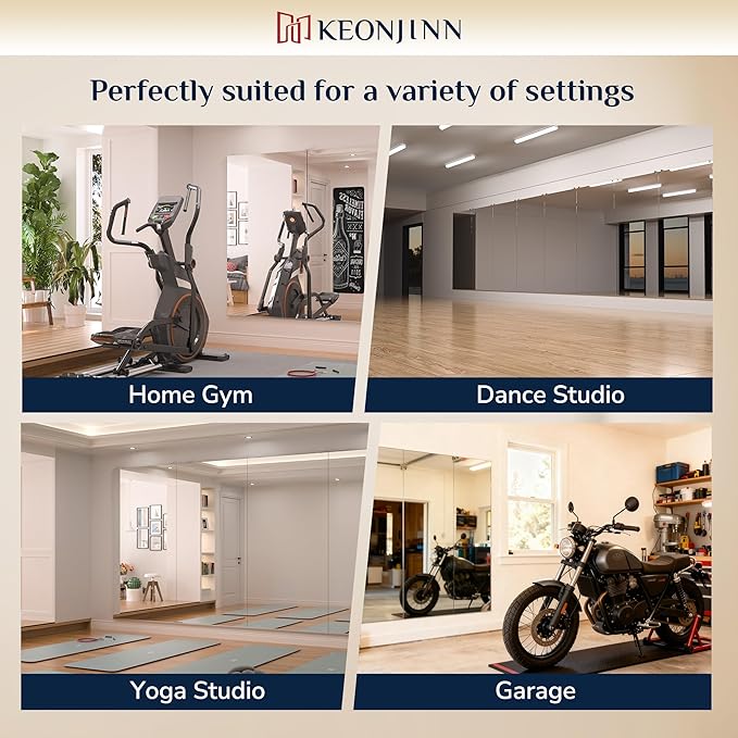 Keonjinn Home Gym Mirror, 48" x 32" Workout Mirrors for Home Gym, Frameless Tempered Glass, Full Body Wall Mirrors for Fitness Exercise, Yoga Room, Dance Studio, Garage