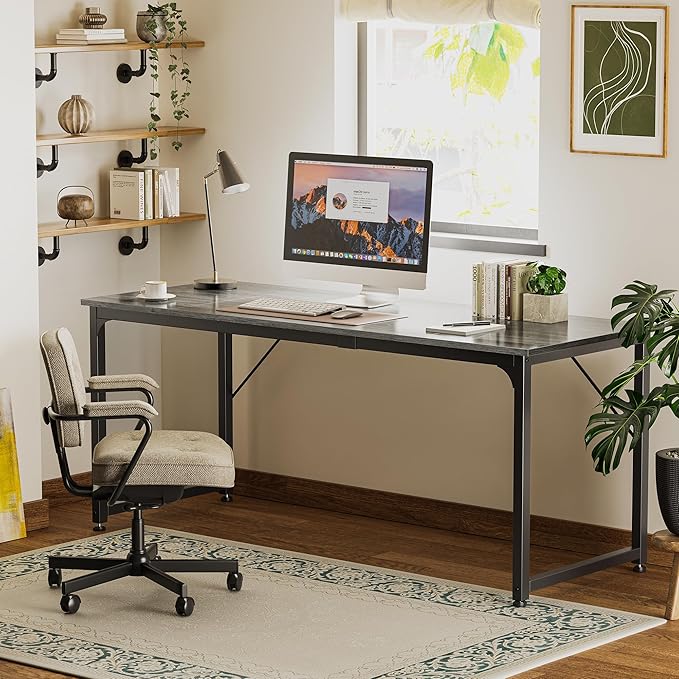 Huuger Computer Desk, 70 Inch Office Desk, Gaming Desk with Storage, Writing Desk Work Desk for Home Office, Study, Long Simple Desk, Large Legroom, Metal Frame, Grey