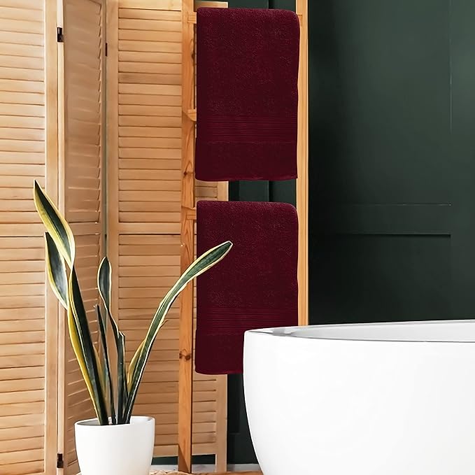 BOUTIQUO 100% Cotton 2 Pack Bath Towel Set 28x55, Eco-Friendly Large Bath Towels, Compact Quickdry Lightweight Soft & Highly Absorbent Bath Towel, Ideal for Everyday Gym Travel Camp Pool - Burgundy