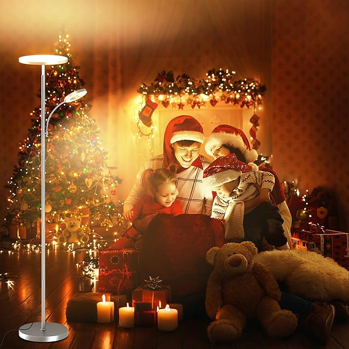 Silver Gray Floor Lamps for Living Room Bedroom, 42W/4300LM Bright LED Floor Lamp with Remote and Touch Control, Stepless Dimmable, 69" Tall Standing Lamp with Gooseneck Reading Light for Office