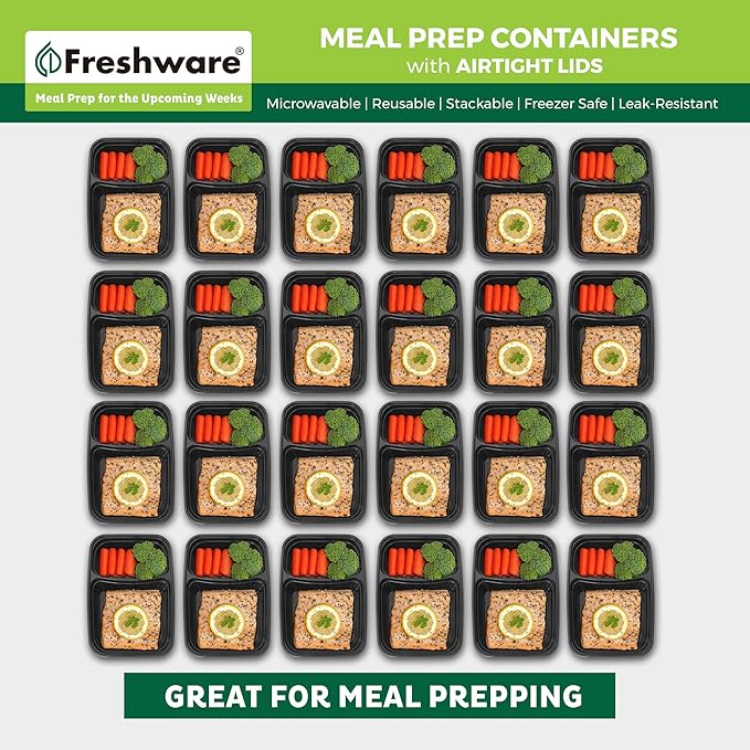 Freshware Meal Prep Containers [150 Pack] 2 Compartment with Lids, Food Storage Containers, Bento Box, BPA Free, Stackable, Microwave/Dishwasher/Freezer Safe (28 oz)