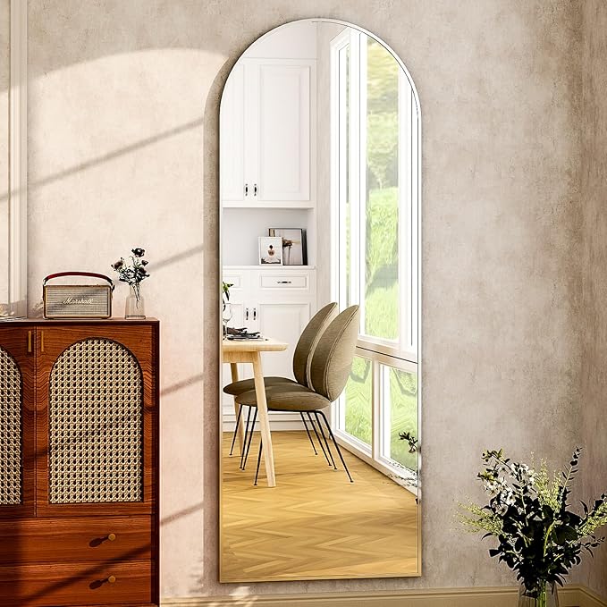 HARRITPURE 64"x21" Arched Full Length Mirror Free Standing Floor Mirrors Leaning Hanging Mounted Mirror Aluminum Frame Modern Home Decor for Living Room Bedroom Cloakroom,Silver