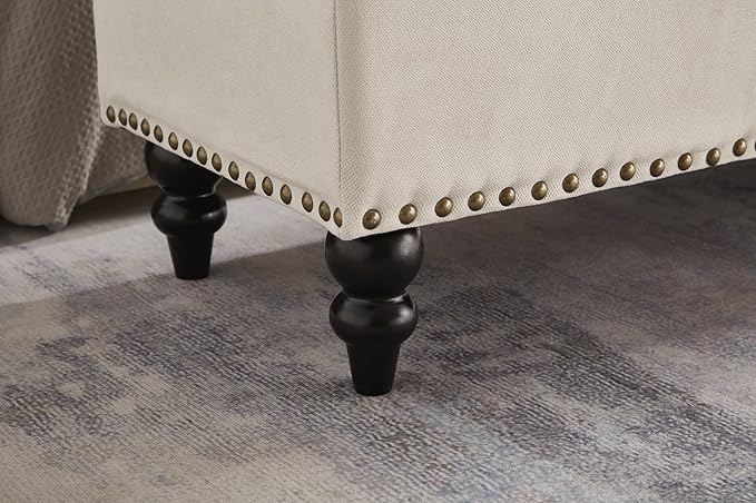 mikibama Linen Storage Bench for Bedroom End of Bed,59" Long Tufted Bed Bench with Storage,Modern Mid Century Storage Ottoman Bench for Window,Entryway,Living Room Solid Wood Legs (Beige)