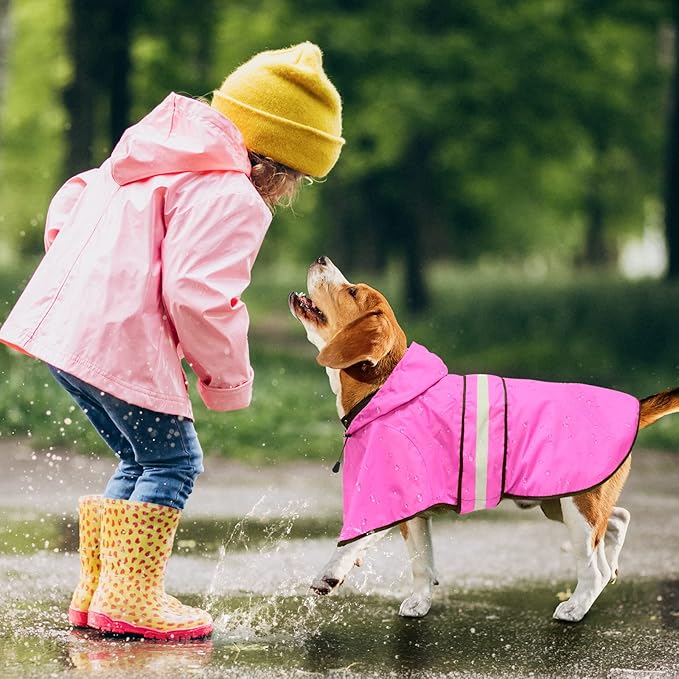 Waterproof Hooded Dog Raincoat - Reflective Dog Rain Jacket Doggy Raincoats Adjustable Lightweight Pet Rain Coat for Dogs (Medium, Pink)