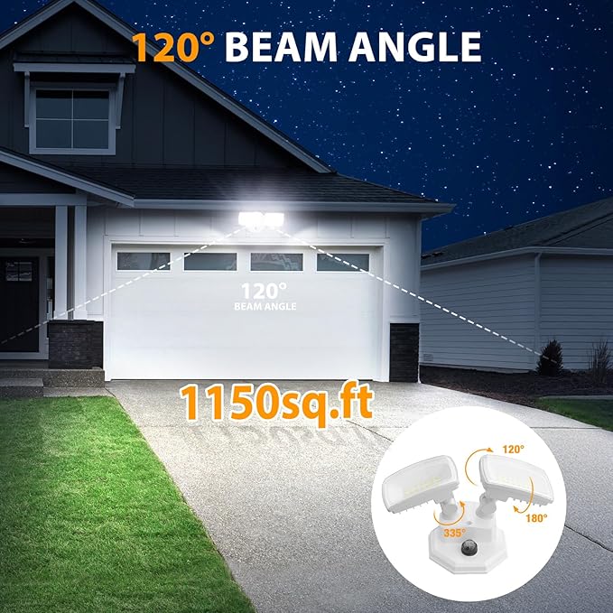 Onforu 32w 3200LM Dusk to Dawn Outdoor Lighting,6500K Dual-Head Flood Light Outdoor with Photocell,IP66 Waterproof Security Lights,Exterior Daylight Off and Night On White Wall Light for Patio Garden