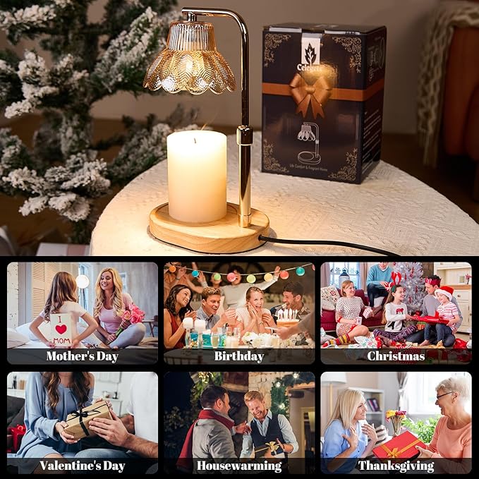 Candle Warmer Lamp with Timer and Dimmer-Adjustable Height Candle Lamp Warmer,New Home Gift Ideas,Brithday Gifts for Women Mom,Candle Light Warmer,Home Decor