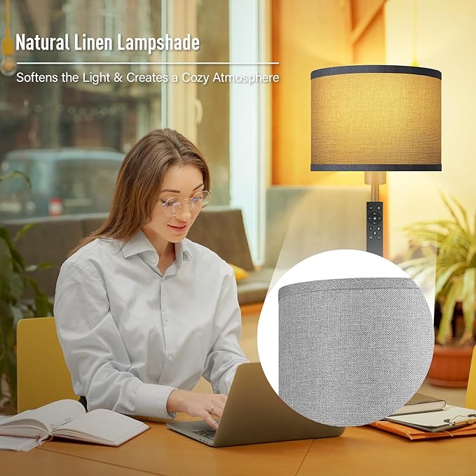 Floor Lamps for Living Room, Stepless Dimmable Floor Lamp with Remote, 2700K-6500K Colors Temperature & Brightness Adjustable,10W/1200LM Gray LED Floor Lamp, Modern Standing Lamp for Bedroom/Office