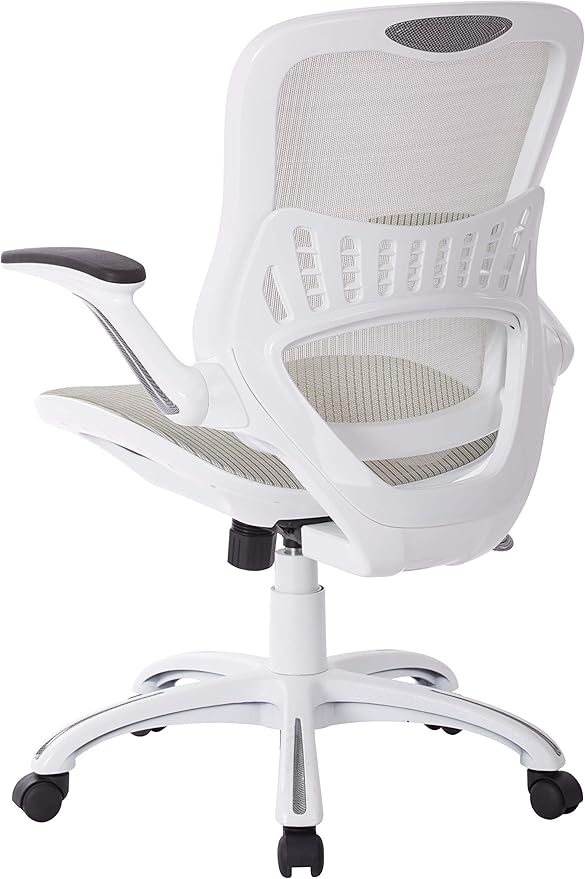 Office Star Ventilated Manager's Office Desk Chair with Breathable Mesh Seat and Back, White Base, White