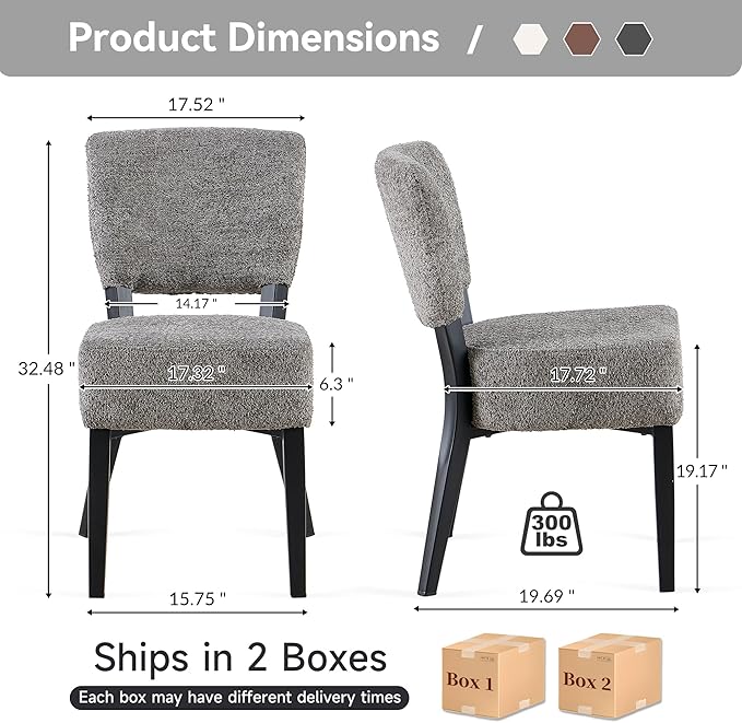 Howtek Modern Dining Chairs Set of 4 with 6.3" Thick Seat Cushions, Space-Saving Stackable Upholstered Kitchen Chairs, Ergonomic Backrest & Black Metal Legs, Grey