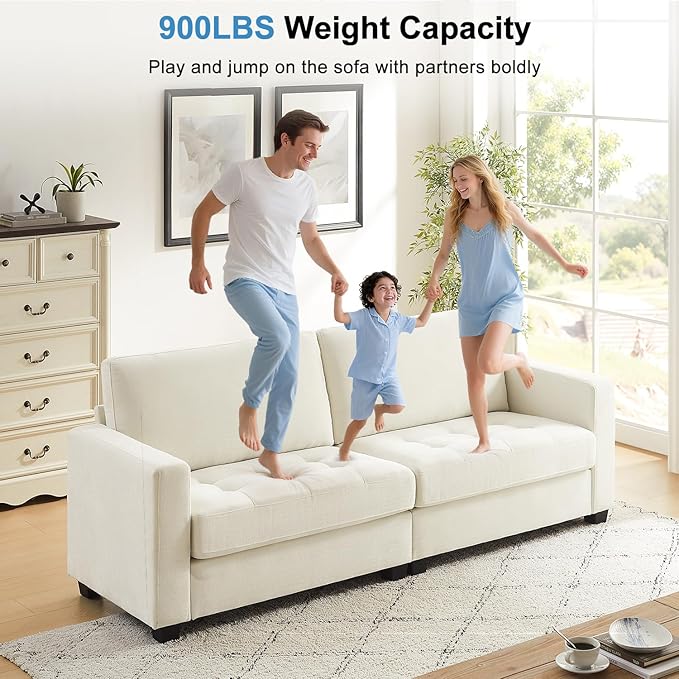 90" Modern Sofa Couches for Living Room, 3 Seater Sofa Tool-Free Setup, Comfy Chenille Couches with Extra Large Seat Width & Depth, Removable Cover, Oversized Loveseat for Small Space, Apartment