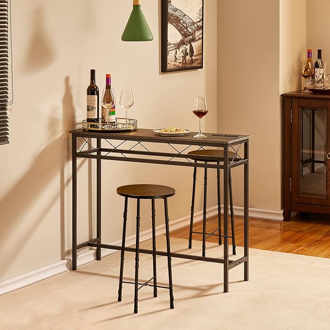 VECELO 39.4In Narrow Sofa/Console Table with Charging Station & Power Outlet and USB Ports, for Entryway, Living Room, Office, Industrial, Metal Frame, Grey