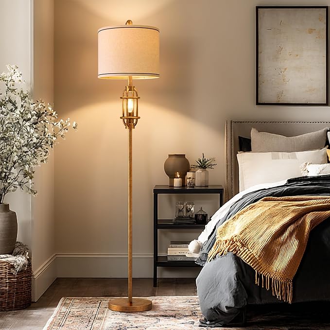 62.5" Floor Lamp for Living Room Industrial Gold Standing Tall Lamps for Bedroom Mid Century Modern Corner Floor Lamps for Office Nursery Reading Light Room Lamp, Bulbs Included