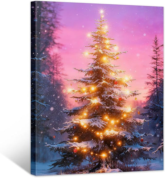 Framed Christmas Pictures Wall Decor,Vintage Pine Tree Prints,Winter Christmas Canvas Wall Art Decoration for Bedroom Bathroom Living Room Rustic Xmas Holiday Gifts (Christmas Tree 18, 16'' X 24'')