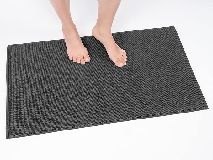 Cotton Paradise 100% Cotton Non Slip Bath Mats for Bathroom, 20x34 inch Soft Absorbent Quick Dry Machine Washable Floor Bath Mat, Dark Gray