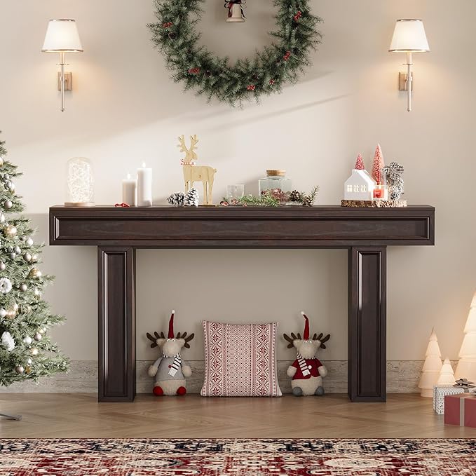 Rresyet 63 Inch Long Console Table, Sofa Table Behind Sofa, Wooden Entryway Table, Farmhouse Entryway Table for Entry, Hallway, Living Room (Cherry)