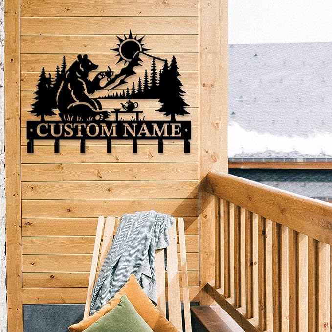 Personalized Custom Name Bear Key Wall Hooks,Metal Bear Keys Clothes Hooks,Metal Bear Wall Home Storage Decorative,For Front Door, Hallway, Kitchen, Bedroom,Keys,Hats (Style C)