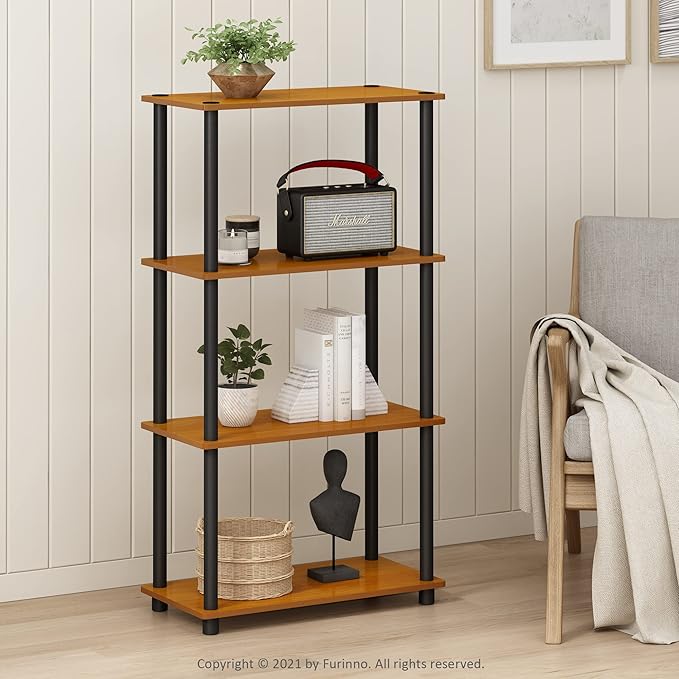 Furinno (99557LC/BK) Turn-N-Tube 4-Tier Multipurpose Shelf Display Rack - Light Cherry/Black