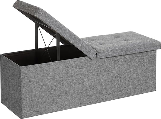 SONGMICS MAZIE Collection - 43 Inches Storage Ottoman, Foldable Storage Bench with Flipping Lid, 660 lb Load Capacity, for Entryway, Living Room, Bedroom, Light Gray ULSF71G