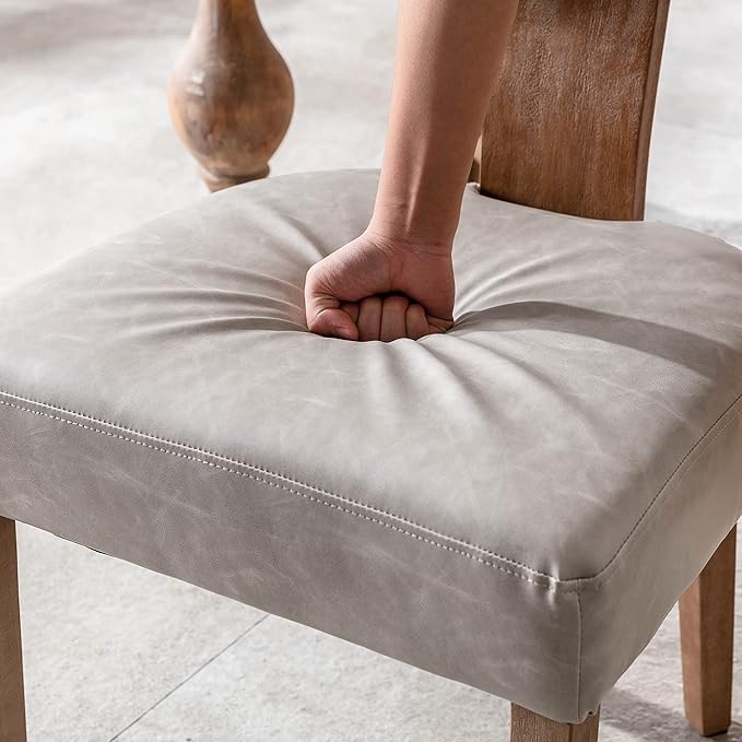 Mid Century Modern Dining Chairs Set of 6 PU Leather Upholstered Side Chairs, Modern Kitchen Armless Parson Chairs Solid Wood Dining Chairs, Grey