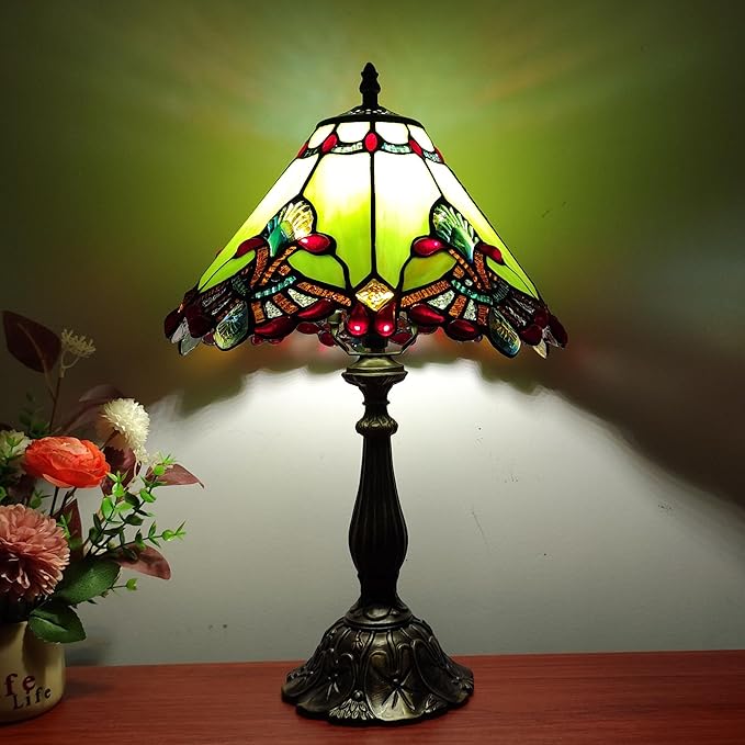 Tiffany lamp Green Baroque Style Stained Glass Table Lamp 12X12X19 Inches 3 -Way Tiffany Style Antique Light for Home Bedroom Living Room - 12W E26 Bulb Include