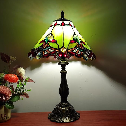 Tiffany lamp Green Baroque Style Stained Glass Table Lamp 12X12X19 Inches 3 -Way Tiffany Style Antique Light for Home Bedroom Living Room - 12W E26 Bulb Include