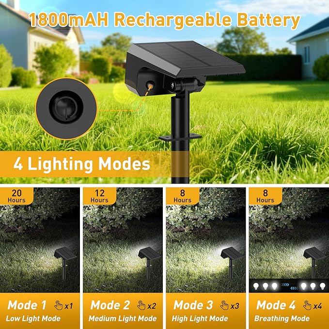 Solar Spot Lights Outdoor Waterproof IP65, [8 Pack/100 LED/4 Modes] 2-in-1 Solar Landscape Spotlights, Auto On/Off High Lumens Spot Lights for Yard Garden Pathway(Cool White)