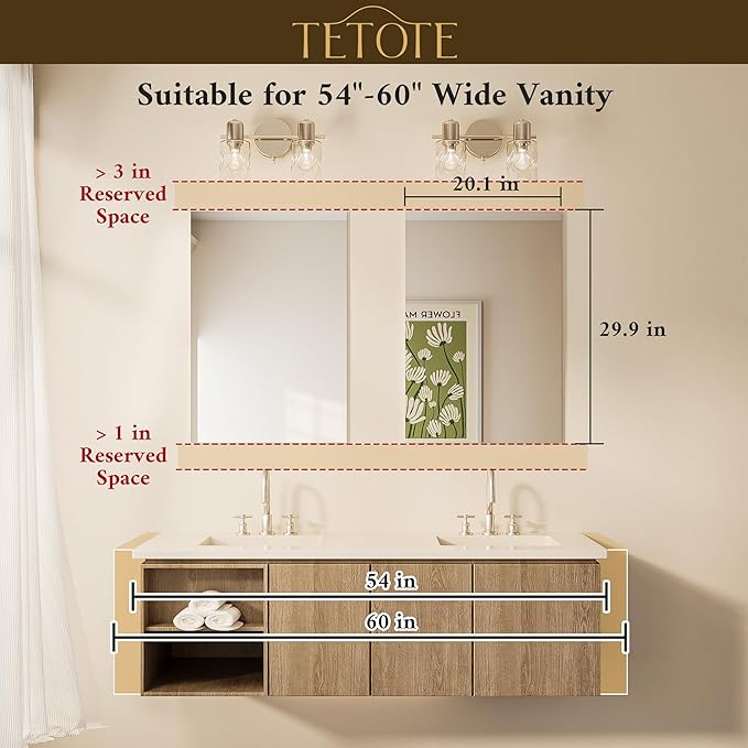 TETOTE Frameless Mirror 2 Packs 20" x 30" Bathroom Tempered Glass Mirrors for Over Sink, Suitable for Bedroom, Entryway, Hallway, Gym, Vertically/Horizontally