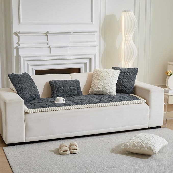 Couch Cover for Dogs Fuzzy Sofa Covers for Pet, Geometric Jacquard Coral Pet-Friendly Washable Non-Slip Sofas Slipcover Cushion Protector Pets Mat Dog Bed Mats