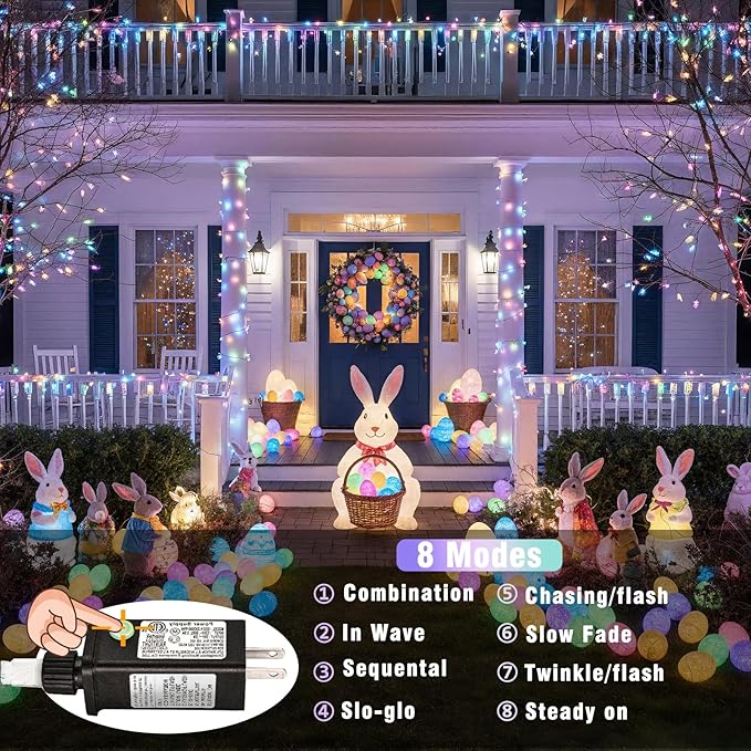 300 LED Christmas Lights Outdoor Indoor, Connectable 100FT String Lights Indoor Clear Wire 8 Modes Plug in Twinkle Fairy Lights for Bedroom Christmas Tree Party Decorations, Pastel