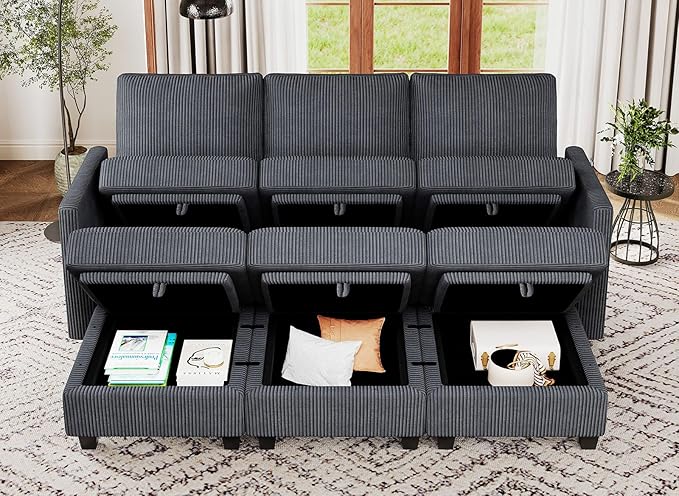 Belffin Modular Sectional Sofa Sectional Sleeper Sofa with Storages Sofa Bed Sectional Couches for Living Room (Dark Grey)