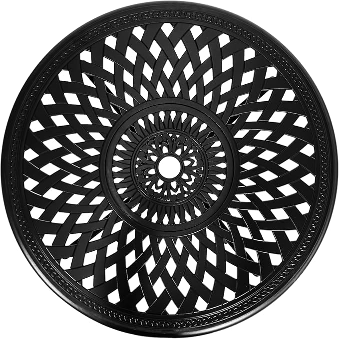 30.3 Inch Round Patio Table Cast Aluminum Patio Table,Metal Patio Dining Table with Umbrella Hole,All Weather Outdoor Bistro Dining Table for Backyard, Garden, Balcony, Black