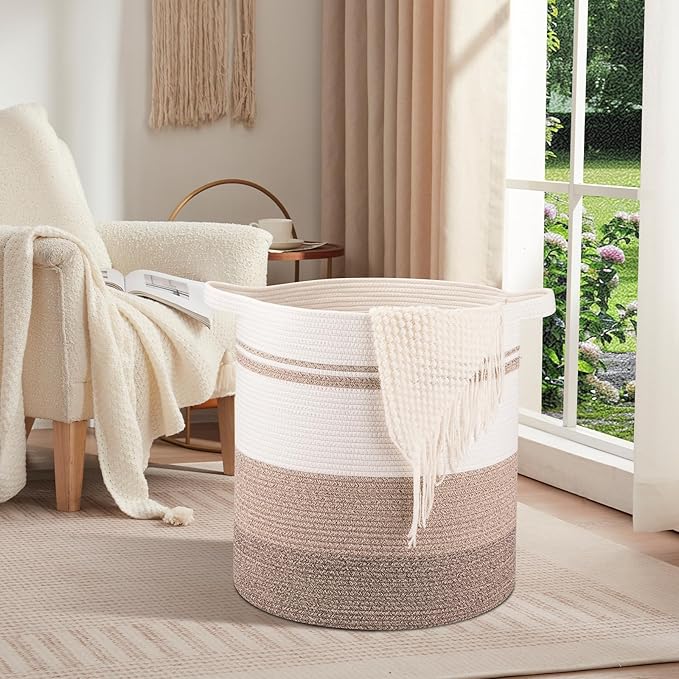 OIAHOMY 115L Laundry Baskets Hamper with Handles, Decorative Basket for Living room, Woven Storage Basket for Toys Bin,Pillows, Blankets, Clothes-20x22.5in-Gradient Yellow