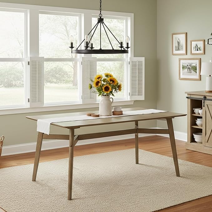 VESCASA 59" L Wood Rectangle Dining Table for 4, Rectangle Kitchen Table for 6 with 4 Solid Wood Legs for Dining Room, Kitchen, Restaurant, Smokey Taupe