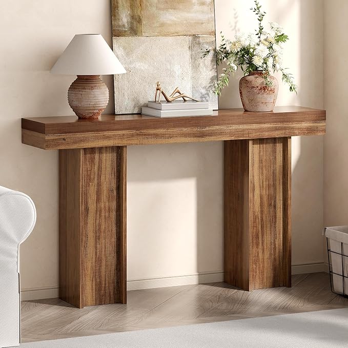 55Inch Farmhouse Console Table,Wooden Rectangular Sofa Table Behind The Couch,Entryway Console Table with Storage for Living Room, Hallway,Entrance (Light Brown)