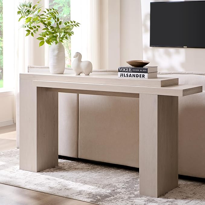 OKD 63 Inch Modern Entryway Console Table, Solid Geometry Accent Sofa Table Behind The Couch, Narrow Console Table for Entryway, Hallway, Living Room, Foyer, White Alder