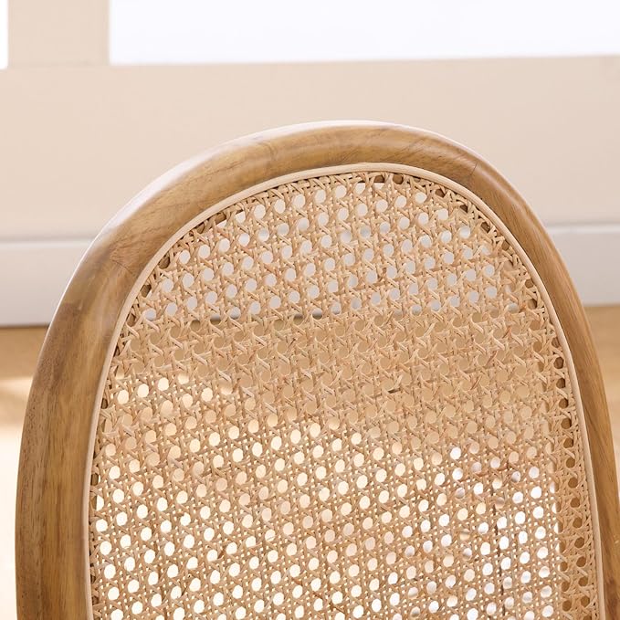 LukeAlon Linen Dining Chairs Set of 4, Natural Woven Cane Back with Solid Wood Legs Mid Century Side Chairs for Kitchen Living Room, Beige