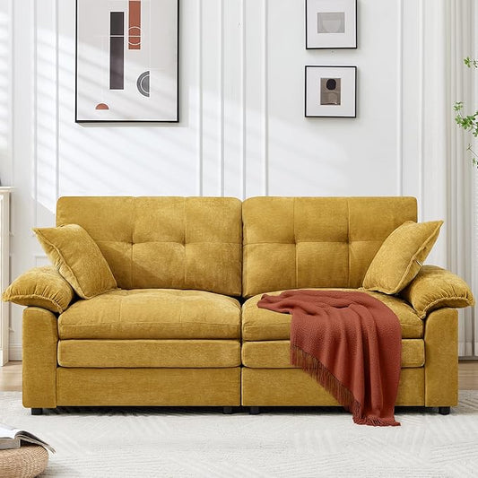 84" Loveseat Sofa, Modern Couches for Living Room,Double-Layer Cushion Cloud Couch with Deep Seat,Super Comfy Chenille Sofas,Sturdy Frame, Easy Assembly for Bedroom, Apartment, Office, Yellow
