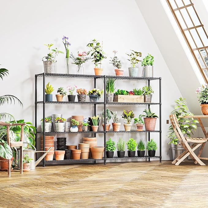 IZEUK Linked Storage Racks, DIY Adjustable Heavy Duty Metal Shelving Unit for Corner, Ideal for Kitchen, Garage, Warehouse, and Garden (Black, 4 Tiers, 15.7" D x 33.5" W x 59.5" H, 1147 lbs Capacity)